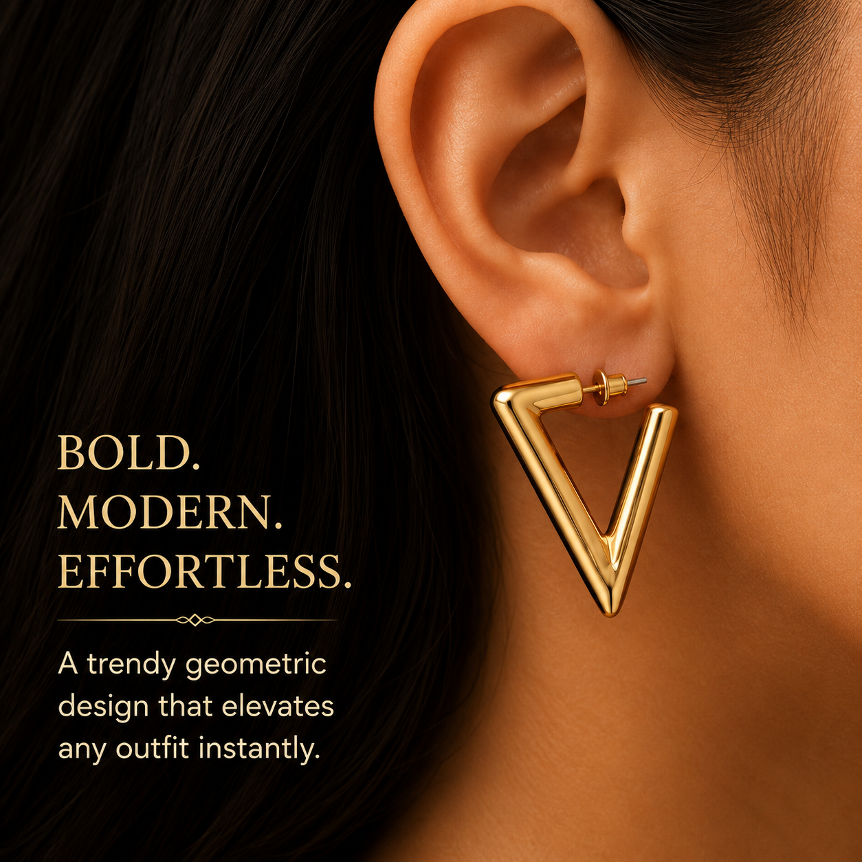 Geometric V-Hoop Earrings Polished Gold Adjustable Drop Earrings