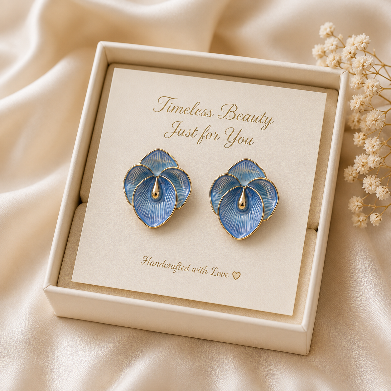 Elegant Enamel Petal Stud Earrings for Women & Girls | Cerulean Blue & Gold Trendy Fashion Jewellery for Daily, Office & Party Wear