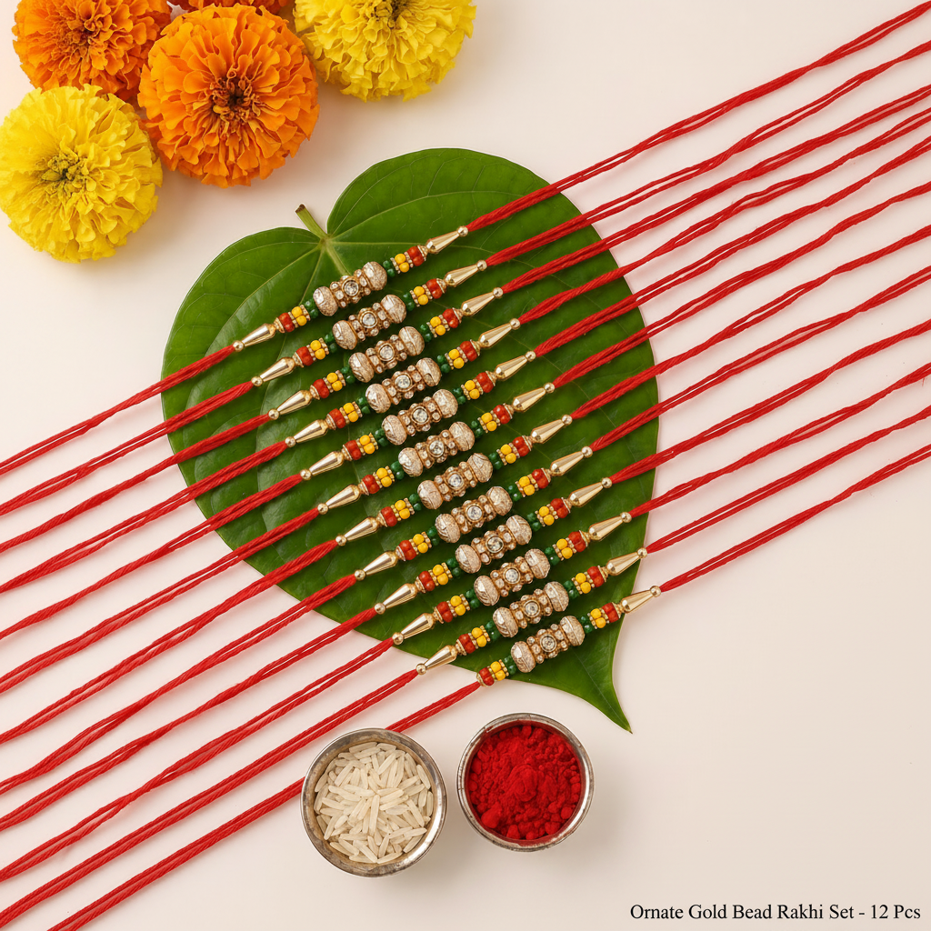 Set of 12 Traditional Designer Rakhis for Brother | VyomBox | Red