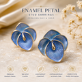 Elegant Enamel Petal Stud Earrings for Women & Girls | Cerulean Blue & Gold Trendy Fashion Jewellery for Daily, Office & Party Wear