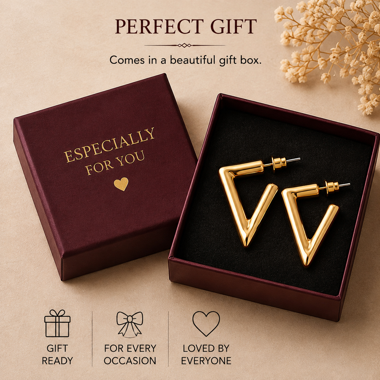 Geometric V-Hoop Earrings Polished Gold Adjustable Drop Earrings