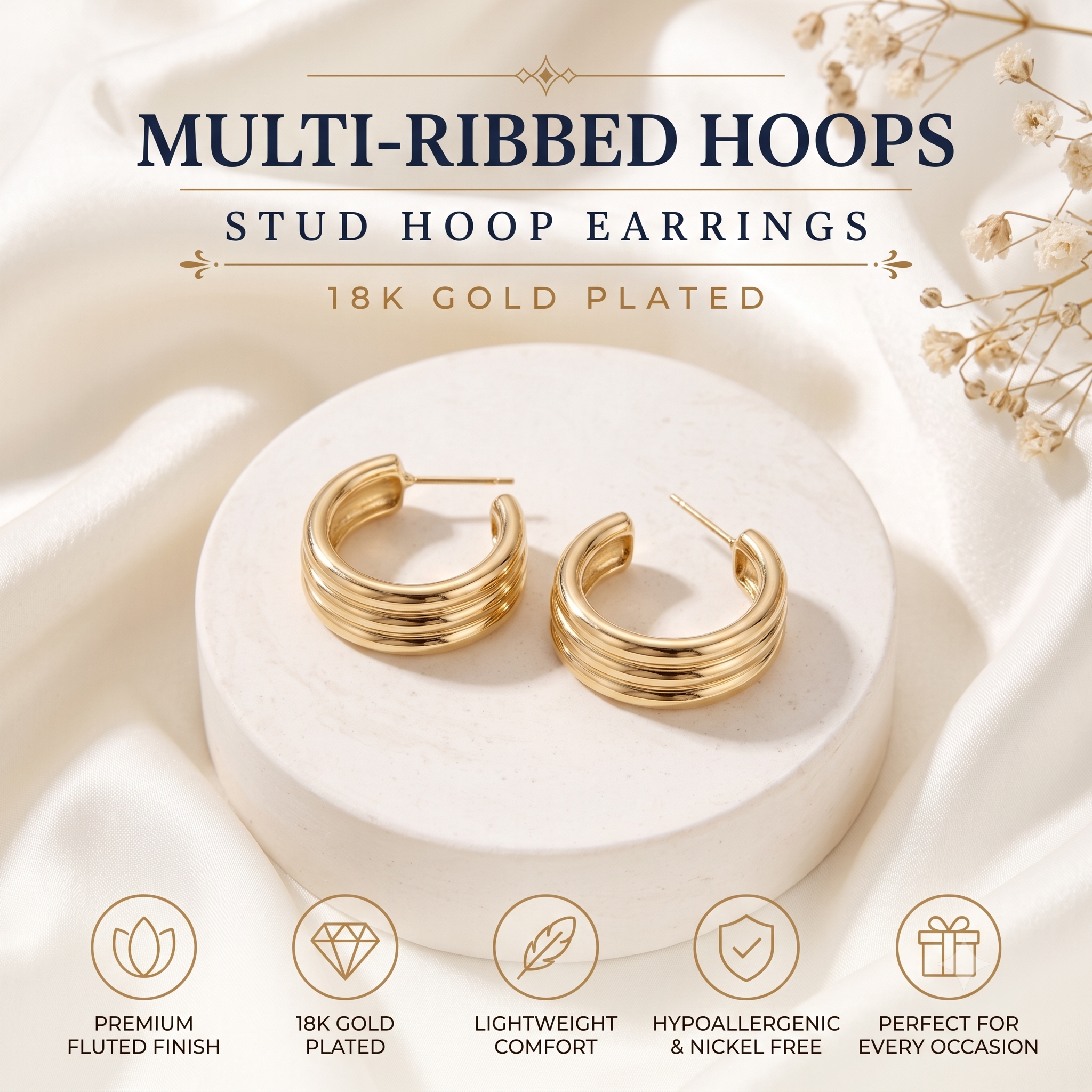 Stylish Gold Multi-Band Huggie Earrings for Women & Girls | High-Polish Gold Plated Trendy Fashion Jewellery for Daily, Office & Party Wear