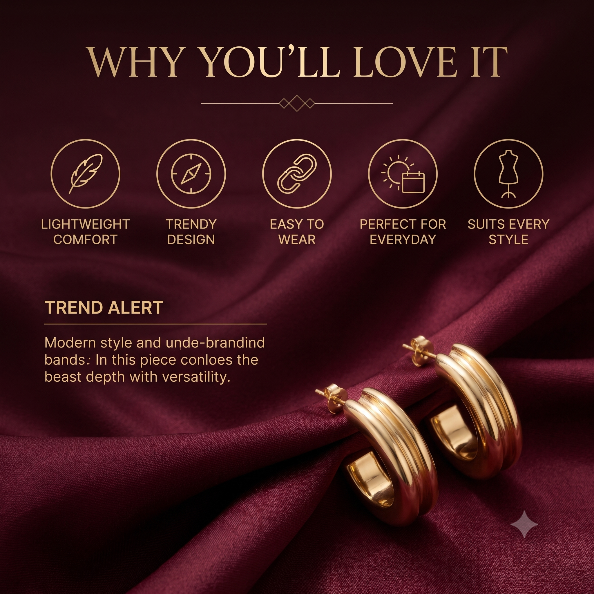 Trendy Chunky C-Hoop Earrings for Women & Girls | Polished Gold Plated Fashion Jewellery for Daily, Office & Party Wear