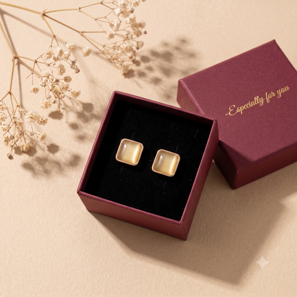 Elegant Square Stud Earrings for Women & Girls | Rose Gold Plated Trendy Fashion Jewellery for Daily & Office Wear