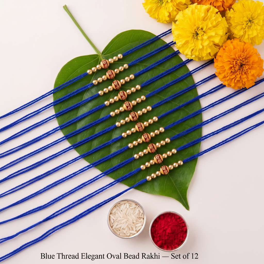 Set of 12 Traditional Designer Rakhis for Brother | VyomBox | Navy Blue