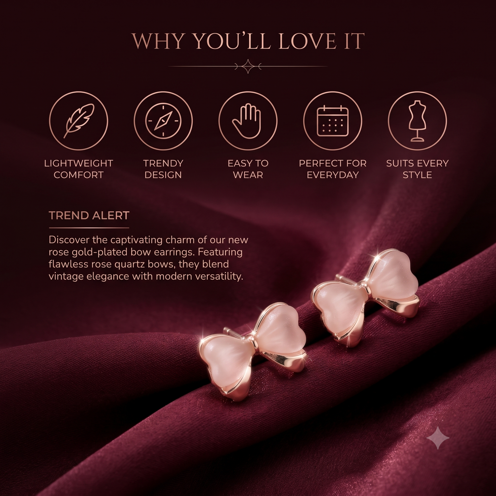 Cute Bow Stud Earrings for Women & Girls | Rose Gold & Frosted Pink Trendy Fashion Jewellery for Daily & Party Wear