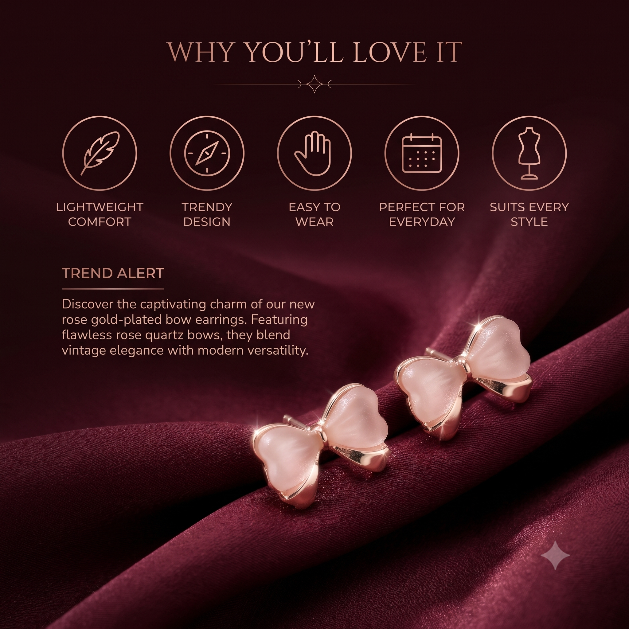 Cute Bow Stud Earrings for Women & Girls | Rose Gold & Frosted Pink Trendy Fashion Jewellery for Daily & Party Wear