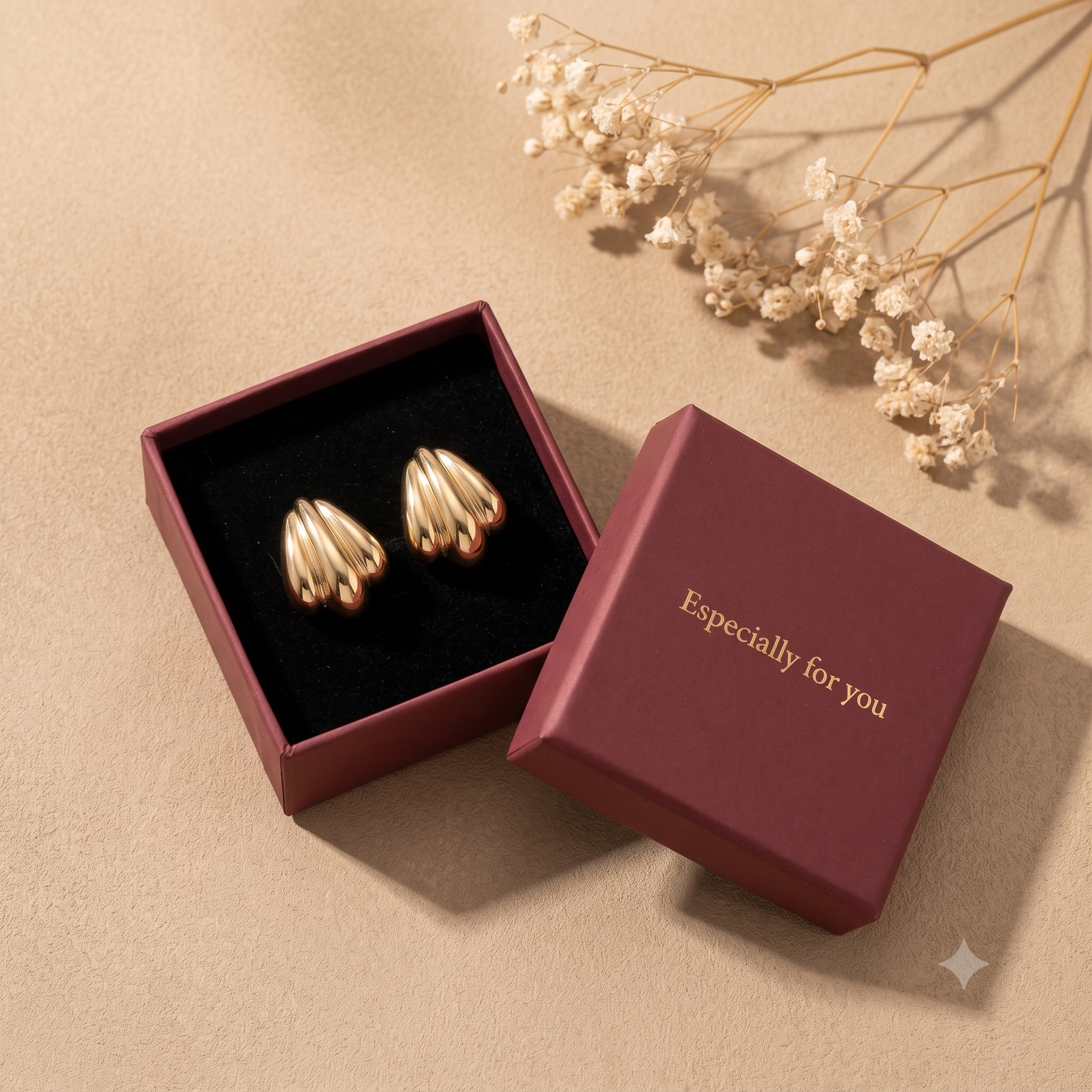 Elegant Fluted Gold Stud Earrings for Women & Girls | Deep Maroon Silk Edition Trendy Fashion Jewellery for Daily, Festive & Party Wear
