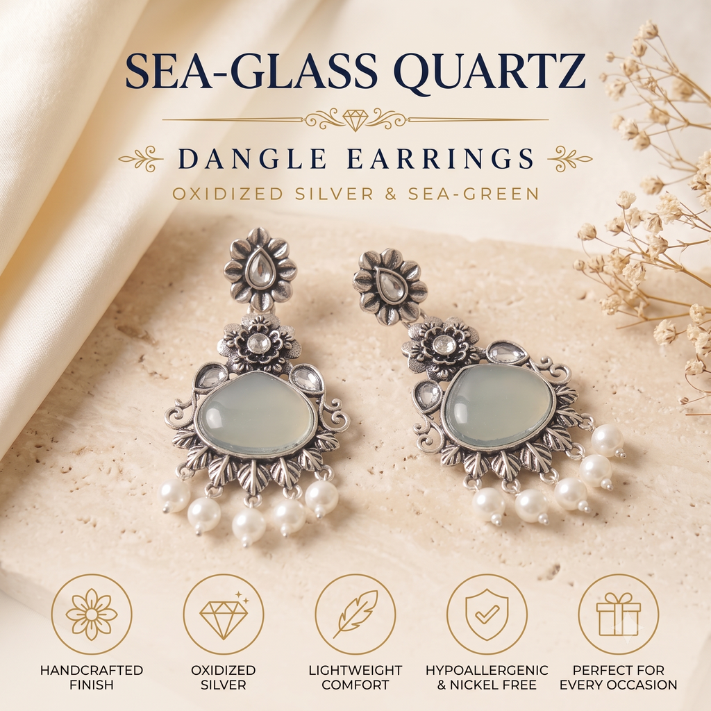 Oxidised Silver Dangle Jhumka Earrings with Pearls for Women