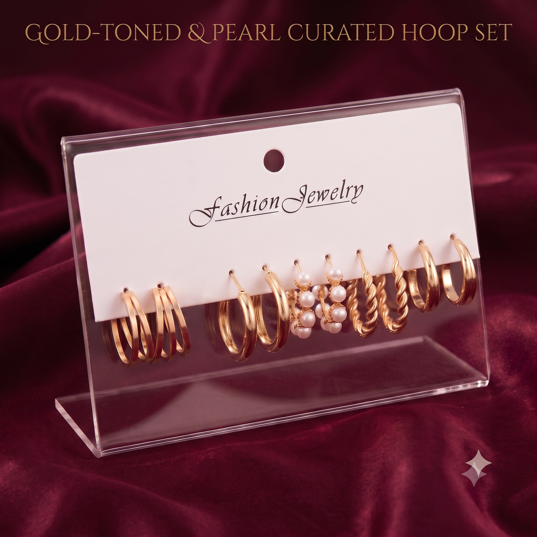 Elegant Gold-Toned & Pearl Curated Hoop Earrings Set of 5 for Women & Girls | Trendy Combo Pack Multi-Pack Fashion Jewellery for Daily, Office & Party Wear