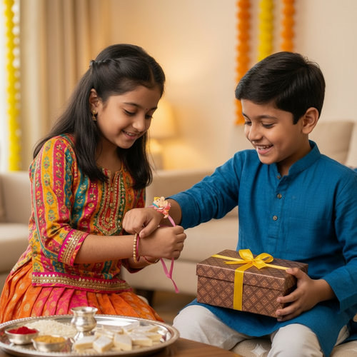 Bal Ganesha Cartoon Kids Rakhi with Pink Ribbon | VyomBox