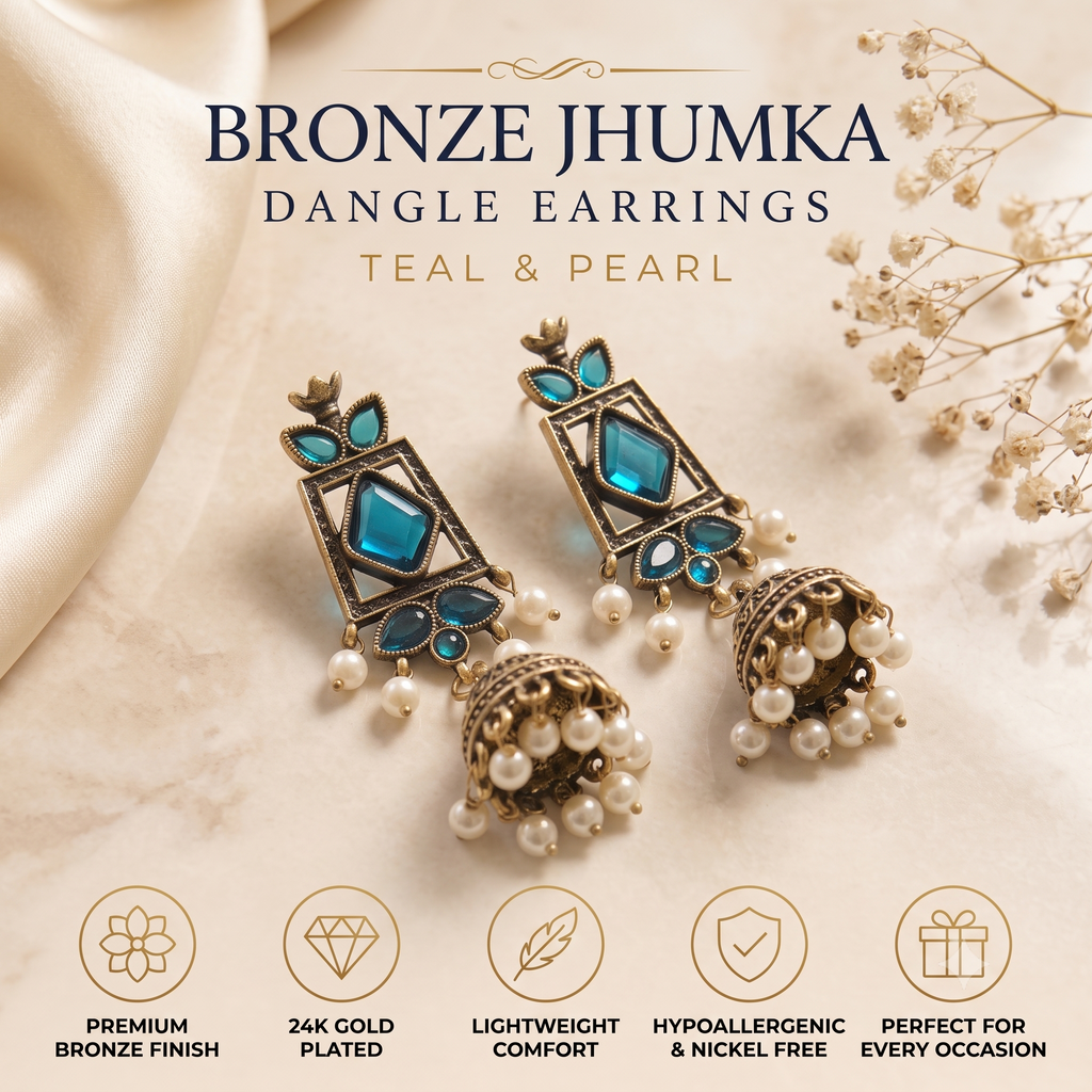 Antique Oxidised Bronze Pearl Jhumka Earrings for Women
