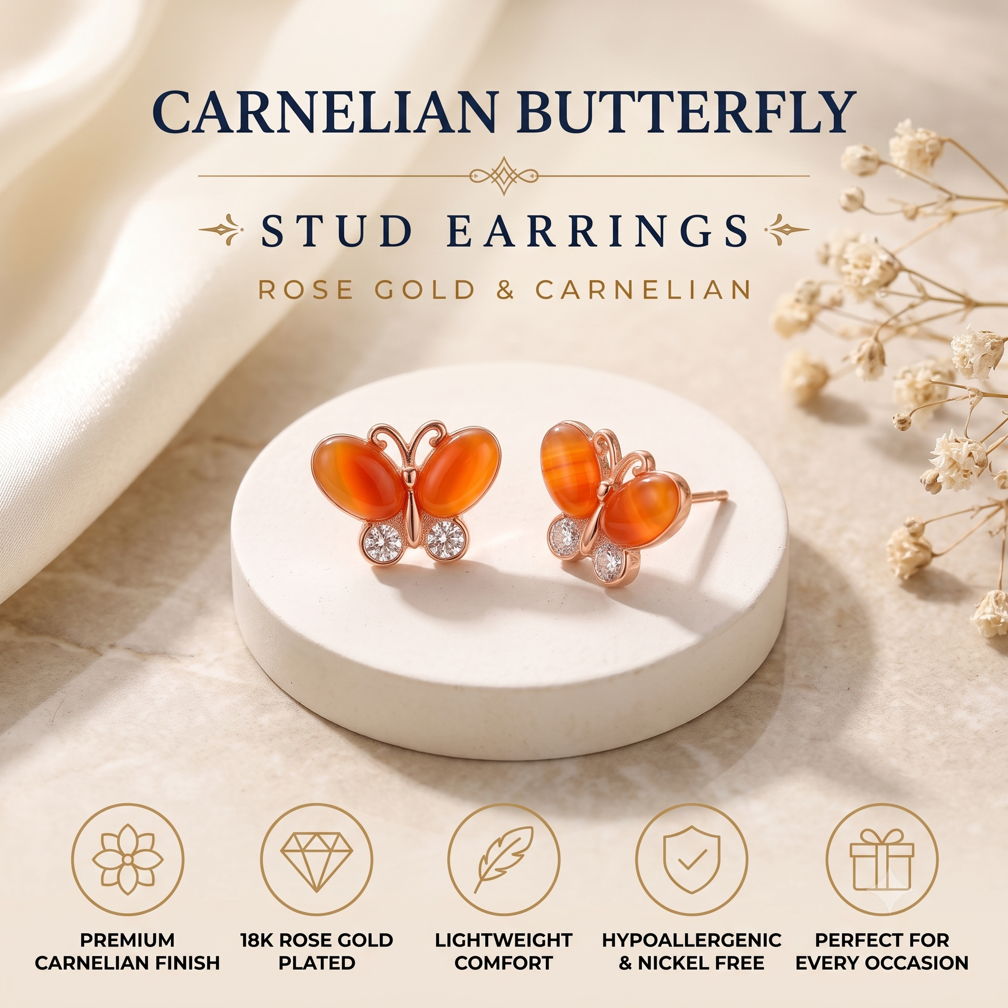 Charming Butterfly Stud Earrings for Women & Girls | Vibrant Orange & Peach Trendy Fashion Jewellery for Daily & Party Wear
