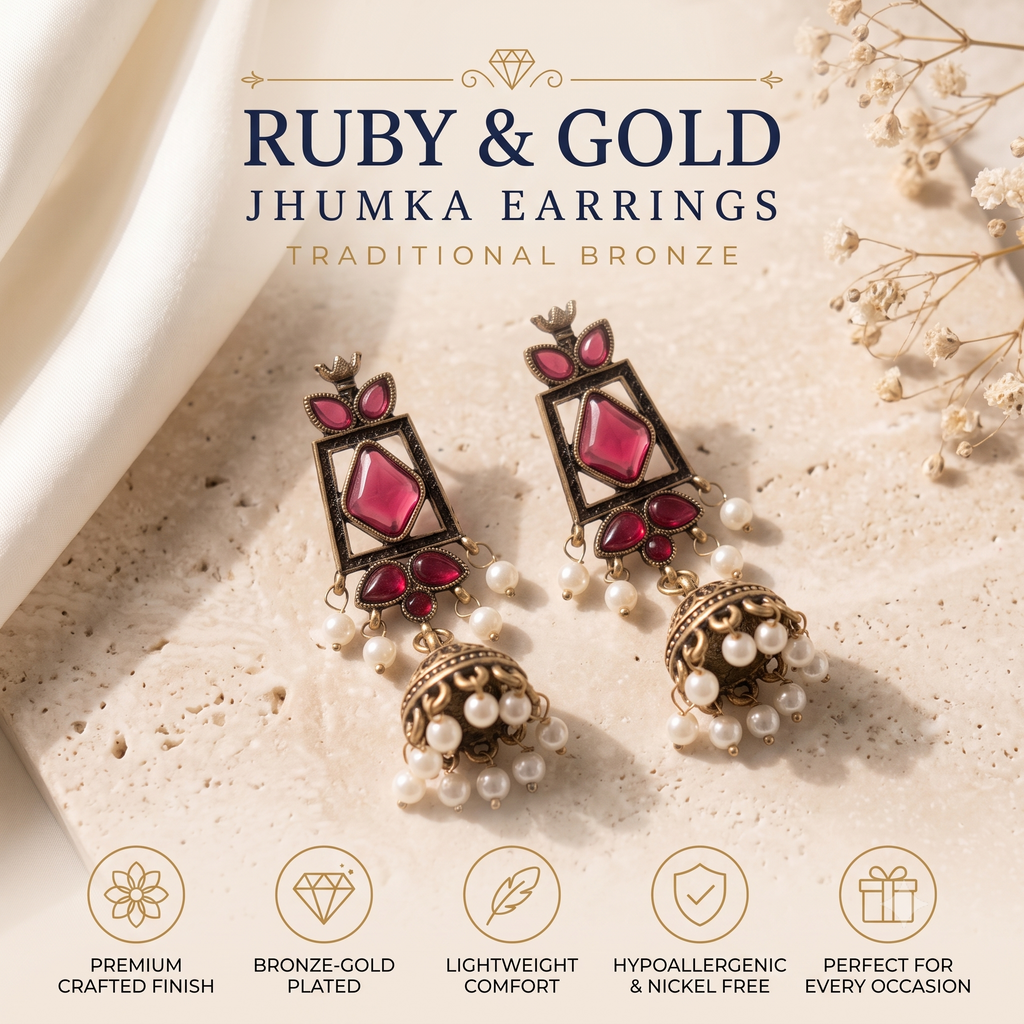 Antique Oxidised Bronze Pearl Jhumka Earrings for Women