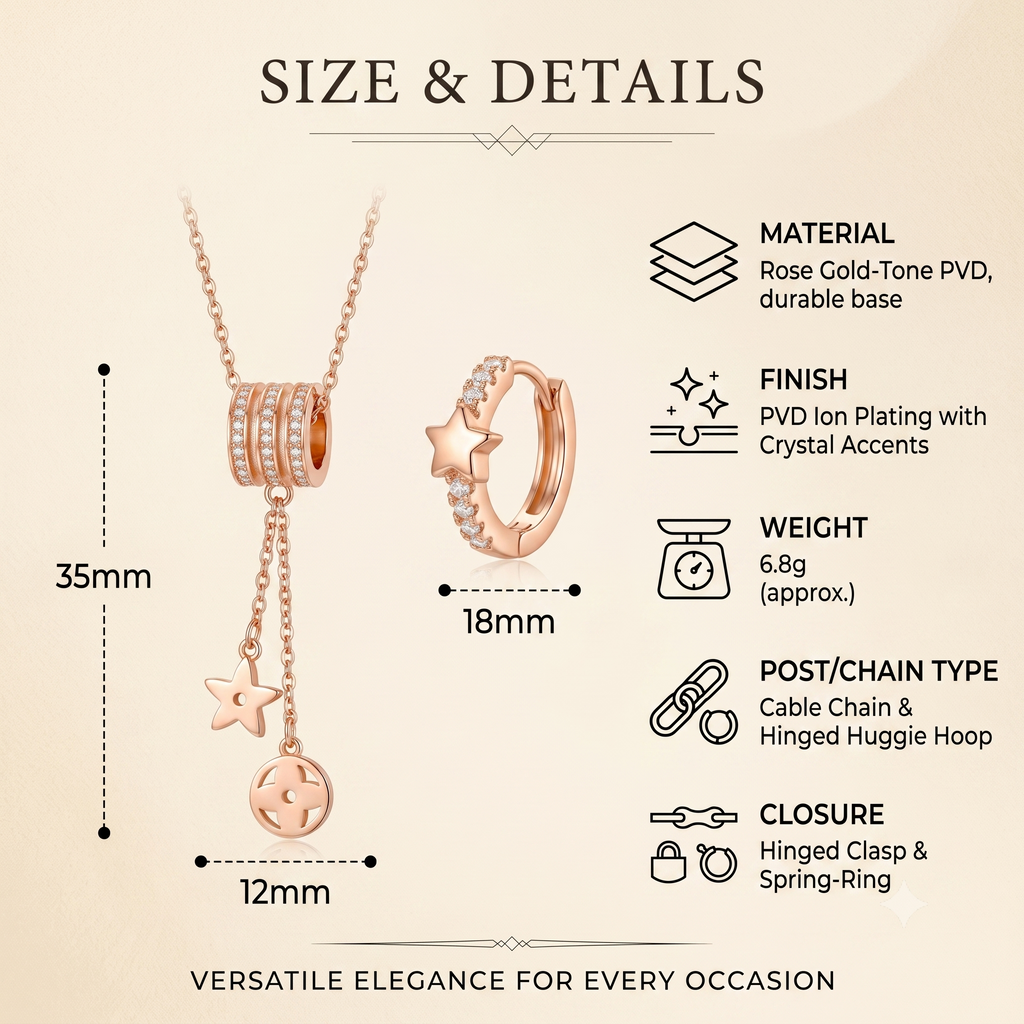 18K Gold Plated Pavé Crystal Lariat Necklace & Earring Set | Shivena