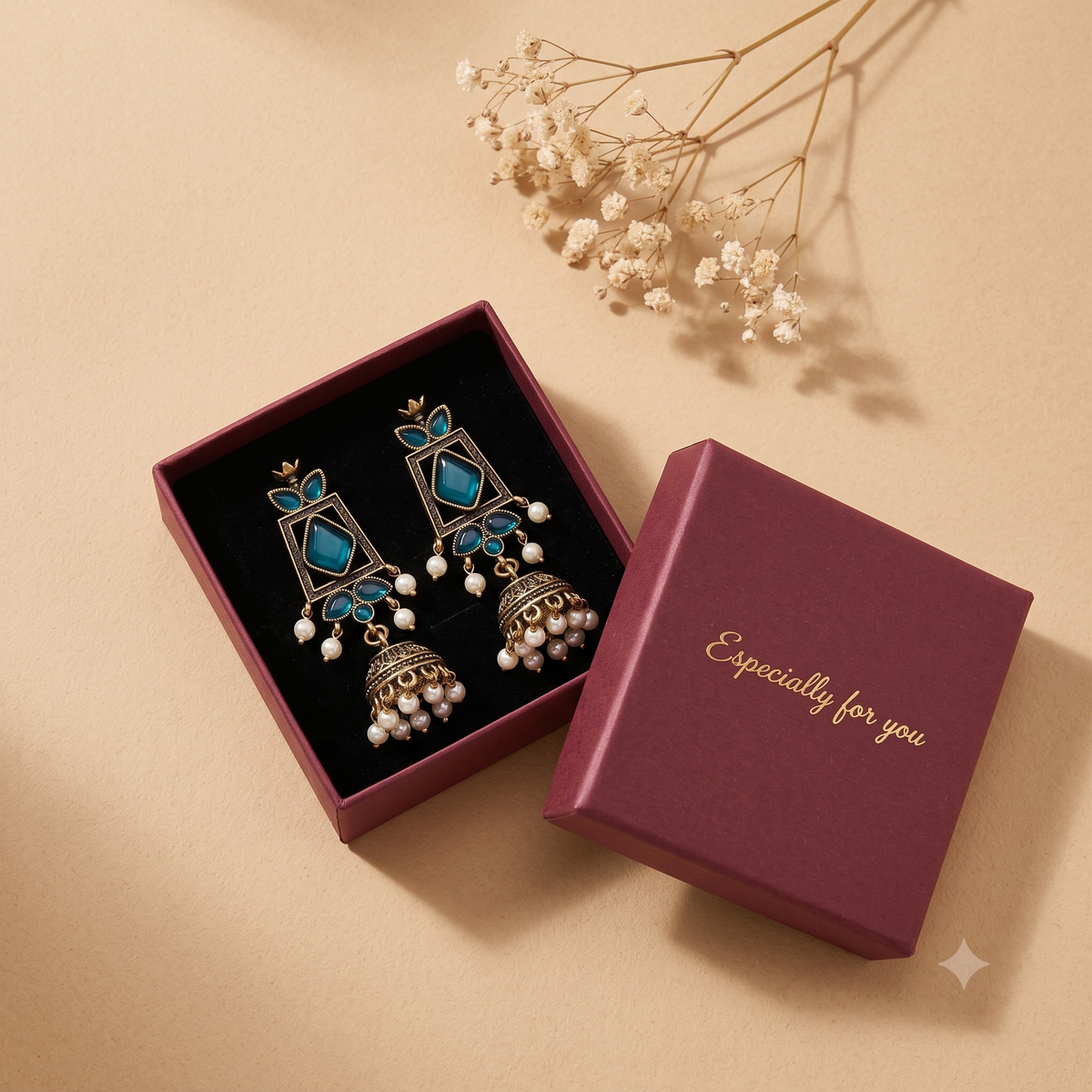 Antique Oxidised Bronze Pearl Jhumka Earrings for Women