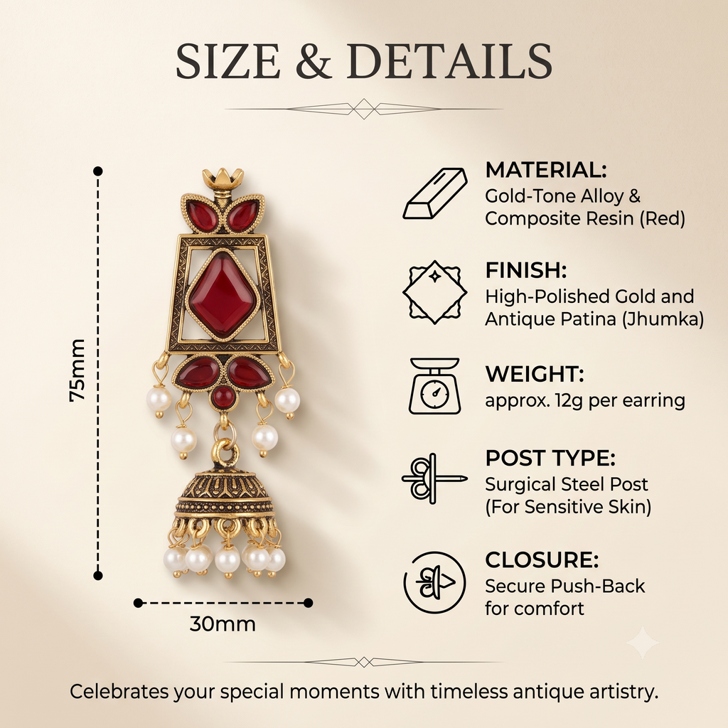 Antique Oxidised Bronze Pearl Jhumka Earrings for Women