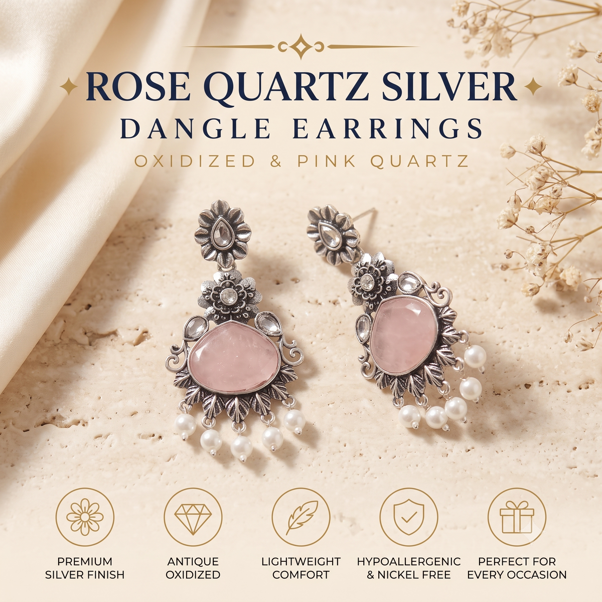 Oxidised Silver Dangle Jhumka Earrings with Pearls for Women