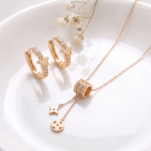 18K Gold Plated Pavé Crystal Lariat Necklace & Earring Set | Shivena
