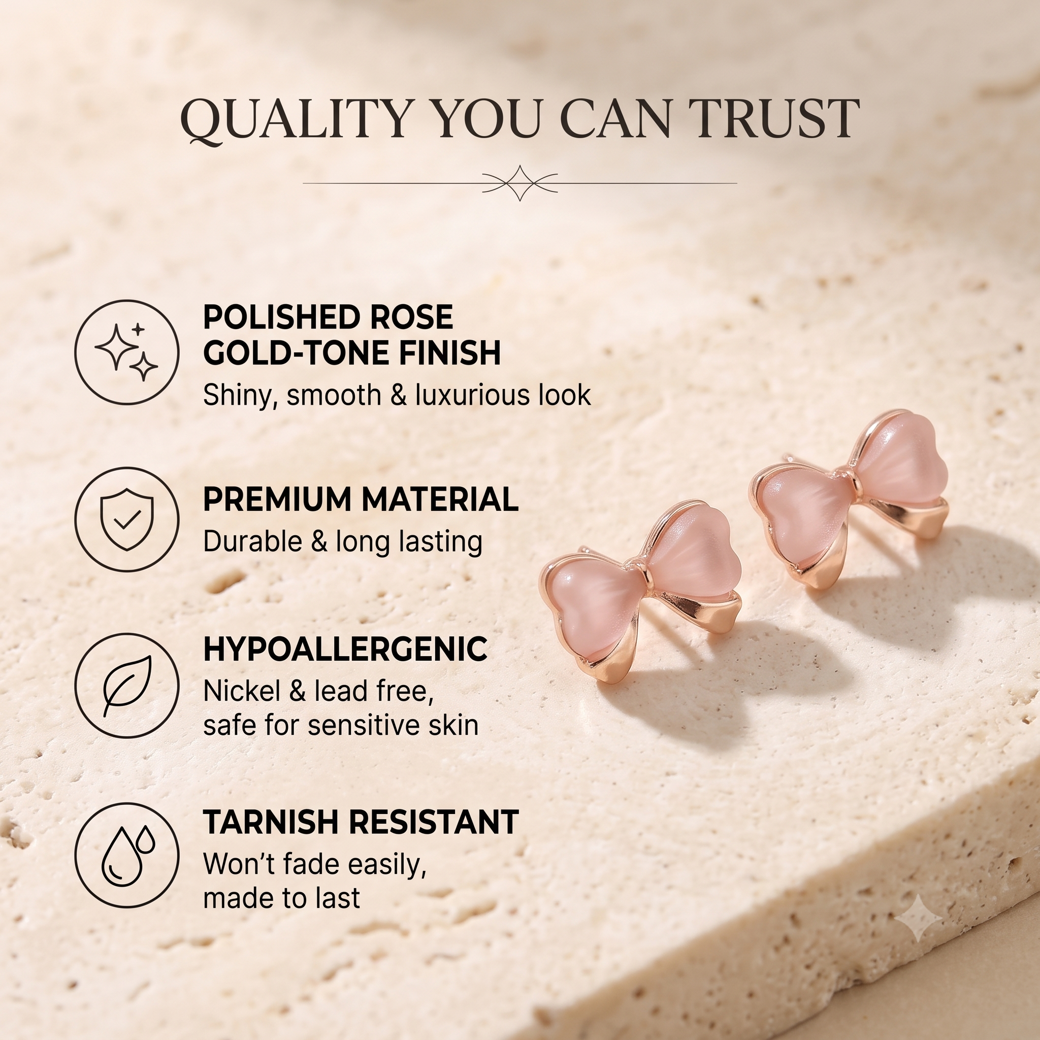 Cute Bow Stud Earrings for Women & Girls | Rose Gold & Frosted Pink Trendy Fashion Jewellery for Daily & Party Wear