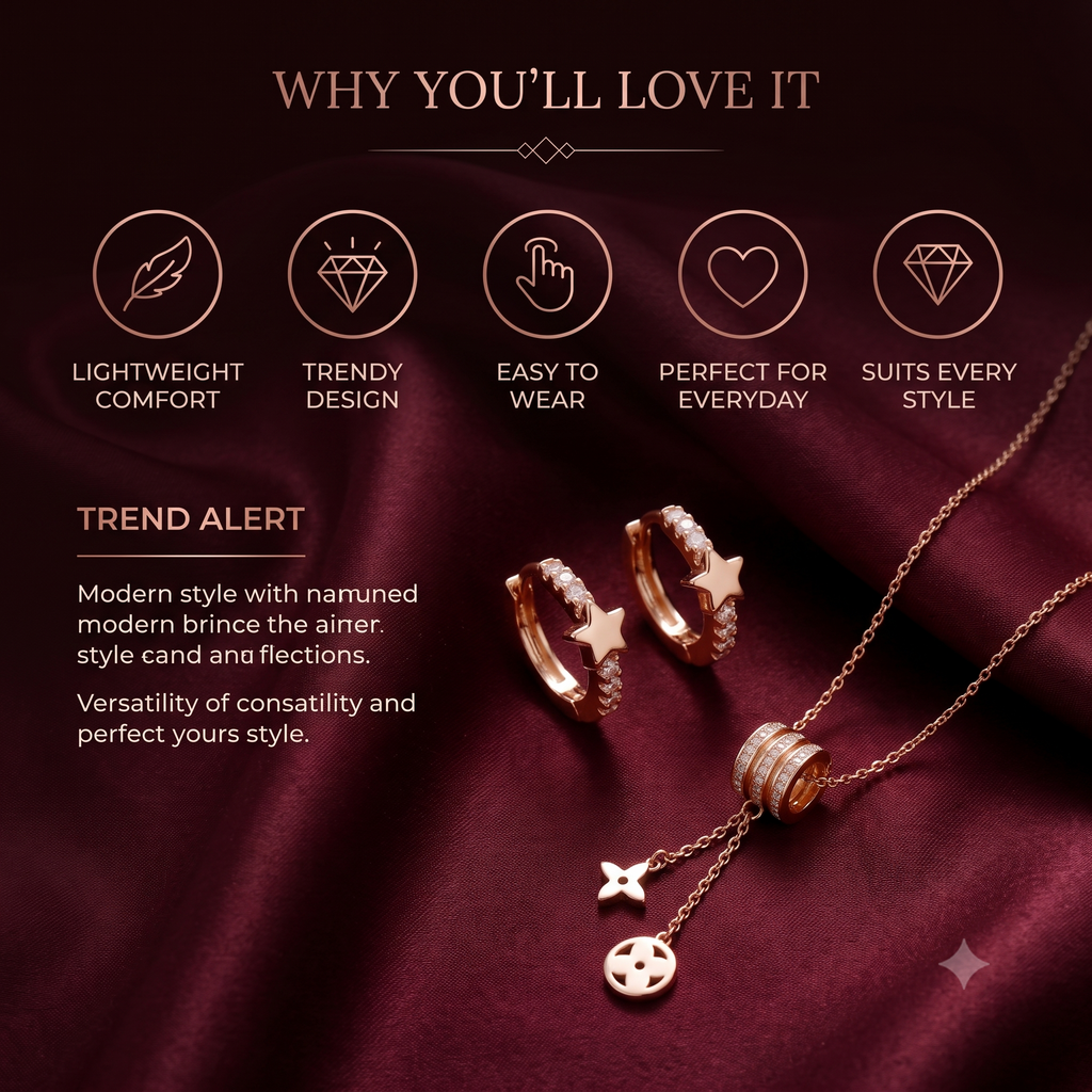 18K Gold Plated Pavé Crystal Lariat Necklace & Earring Set | Shivena