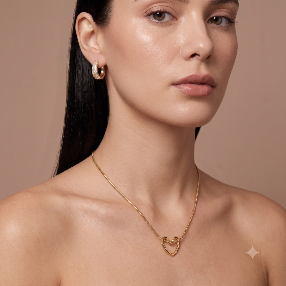 Aurélia 18K Gold Plated Open Heart Pendant Necklace & Pavé CZ Huggie Hoop Earrings Set | Minimalist Everyday Jewelry