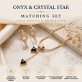 18K Gold Plated Onyx Stone Pendant Necklace & Crystal Star Huggie Earring Set | Y-Lariat Chain Jewelry
