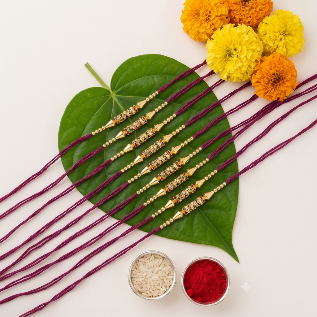 Set of 12 Traditional Designer Rakhis for Brother | VyomBox | Magenta