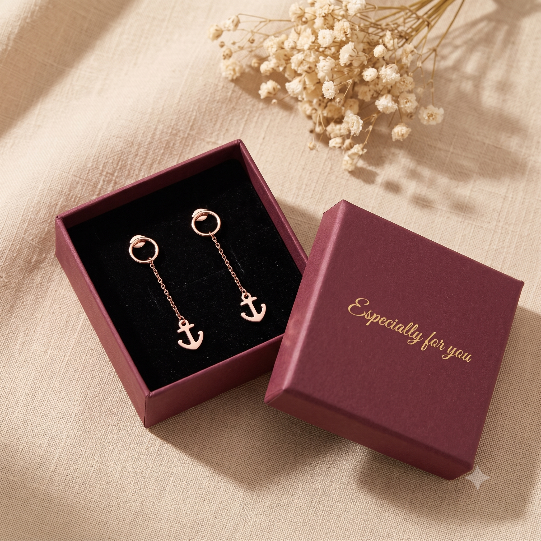 Trendy Rose Gold Anchor Drop Earrings for Women & Girls | Nautical Long Chain Dangle Fashion Jewellery for Daily & Casual Wear
