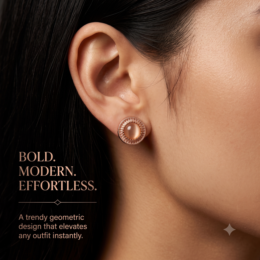 Elegant Rose Gold Peach Cat's Eye Stud Earrings for Women & Girls | Trendy Fashion Jewellery for Daily & Party Wear