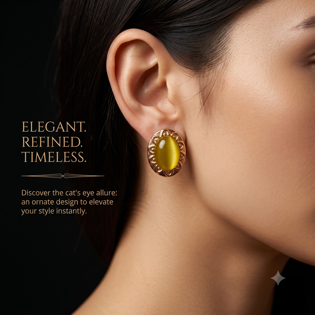 Elegant Oval Stud Earrings for Women & Girls | Golden Yellow Trendy Fashion Jewellery for Daily & Office Wear