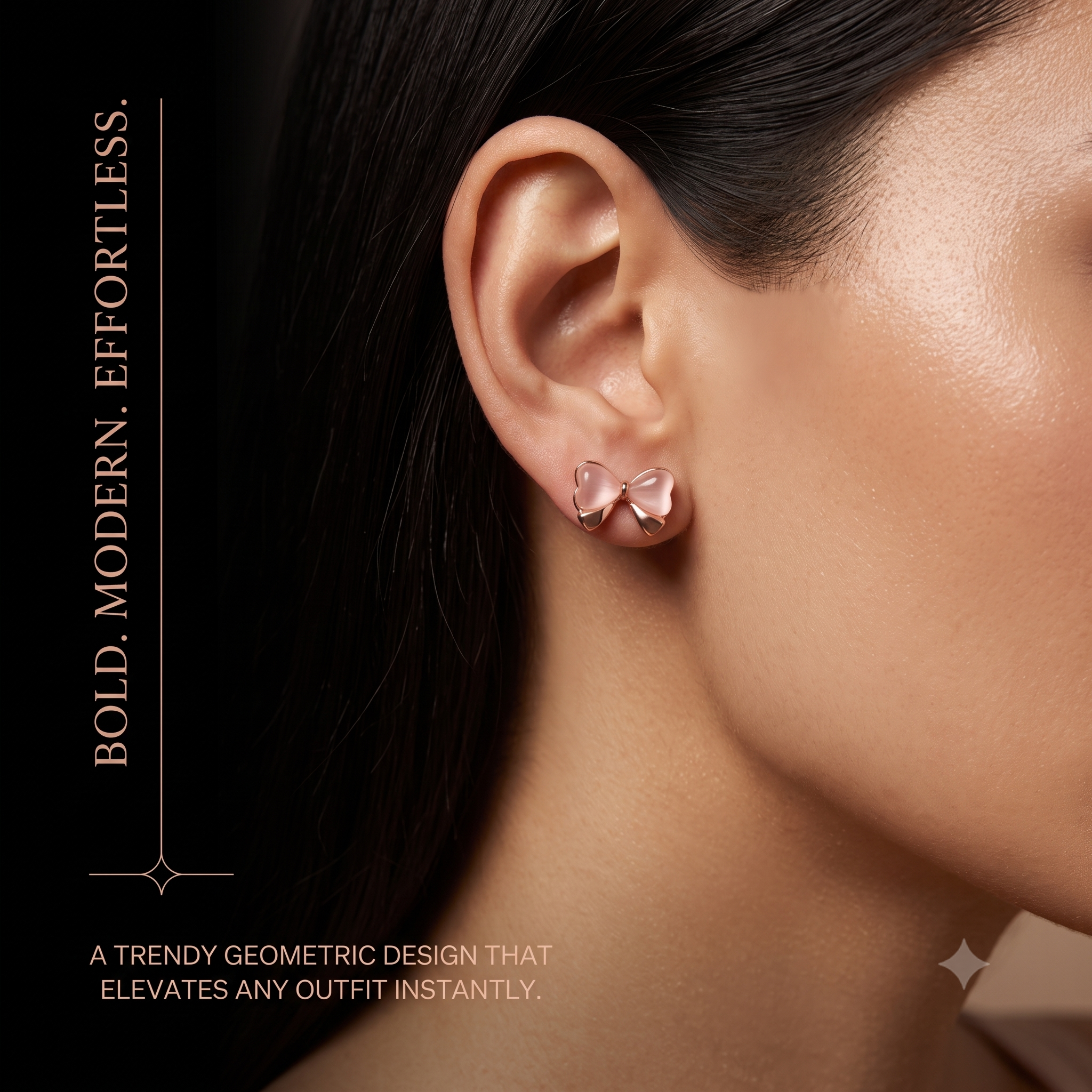 Cute Bow Stud Earrings for Women & Girls | Rose Gold & Frosted Pink Trendy Fashion Jewellery for Daily & Party Wear