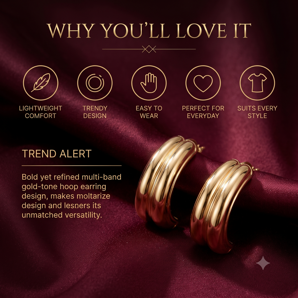 Stylish Gold Multi-Band Huggie Earrings for Women & Girls | High-Polish Gold Plated Trendy Fashion Jewellery for Daily, Office & Party Wear