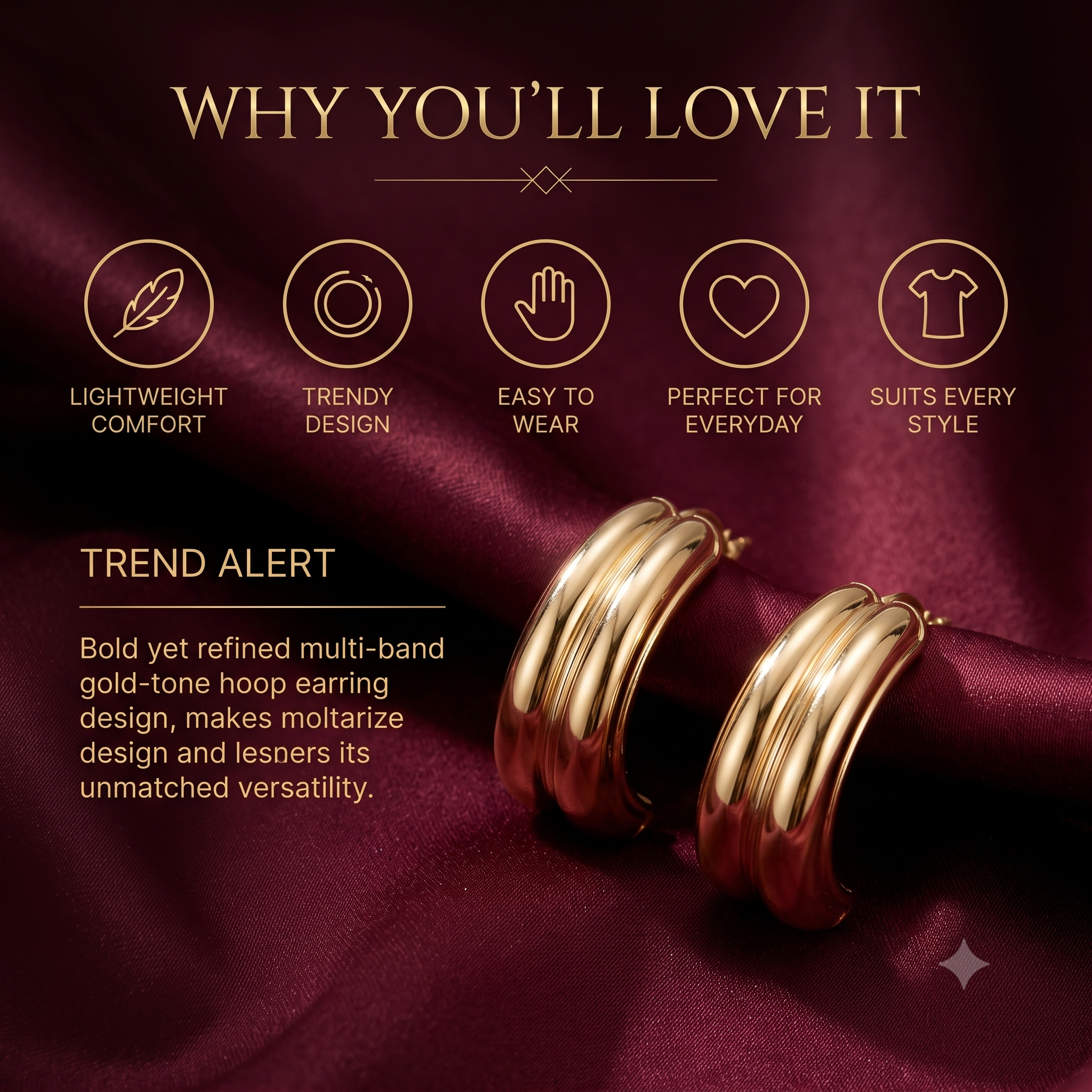 Stylish Gold Multi-Band Huggie Earrings for Women & Girls | High-Polish Gold Plated Trendy Fashion Jewellery for Daily, Office & Party Wear