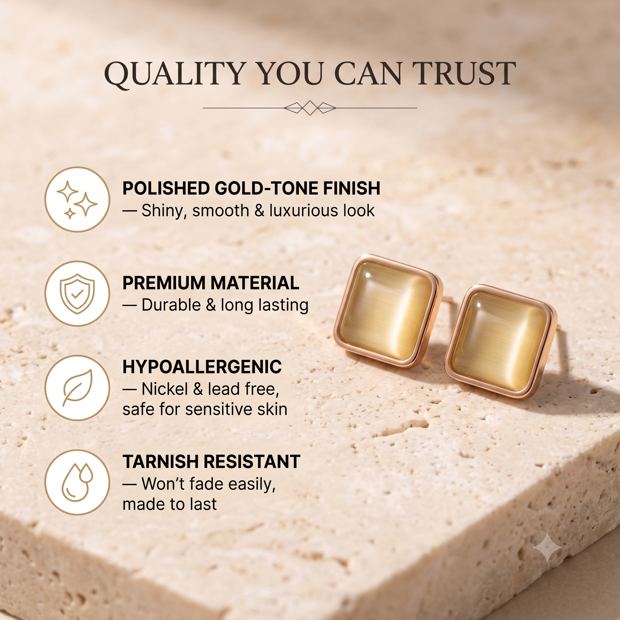 Elegant Square Stud Earrings for Women & Girls | Rose Gold Plated Trendy Fashion Jewellery for Daily & Office Wear