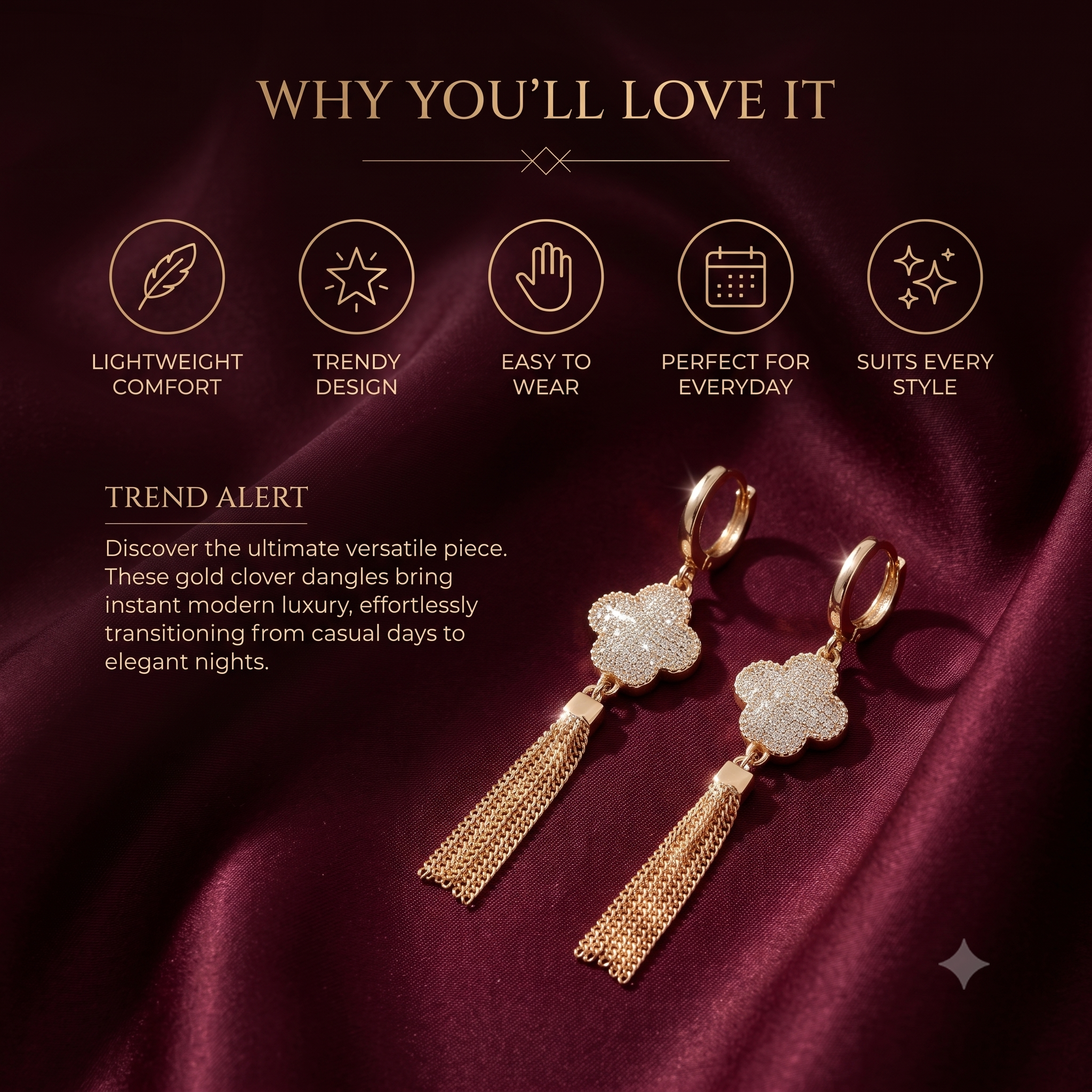 Elegant Flower Gold Tassel Hoop Earrings for Women & Girls | Trendy Crystal Dangle Fashion Jewellery for Daily, Festive & Party Wear