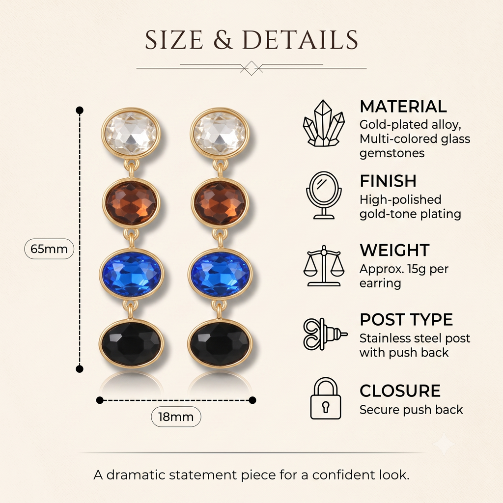 Trendy Multicolor Crystal Dangle Earrings for Women & Girls | Gold-Toned Long Drop Fashion Jewellery for Festive & Party Wear