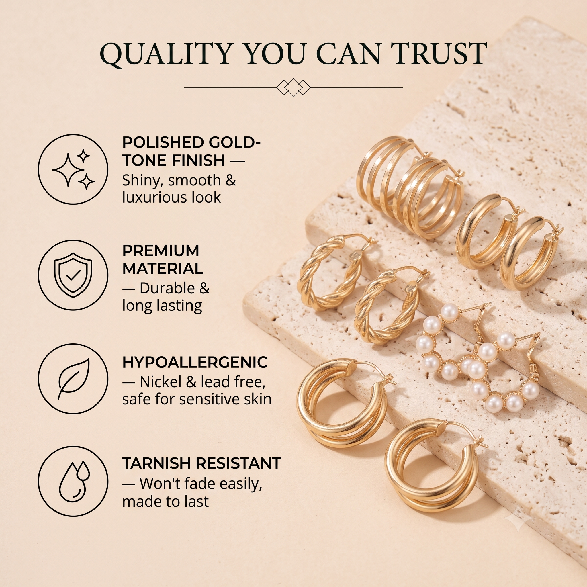 Elegant Gold-Toned & Pearl Curated Hoop Earrings Set  of 6 for Women & Girls | Trendy Combo Pack Multi-Pack Fashion Jewellery for Daily, Office & Party Wear