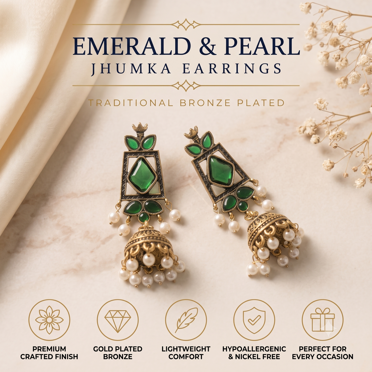 Antique Oxidised Bronze Pearl Jhumka Earrings for Women