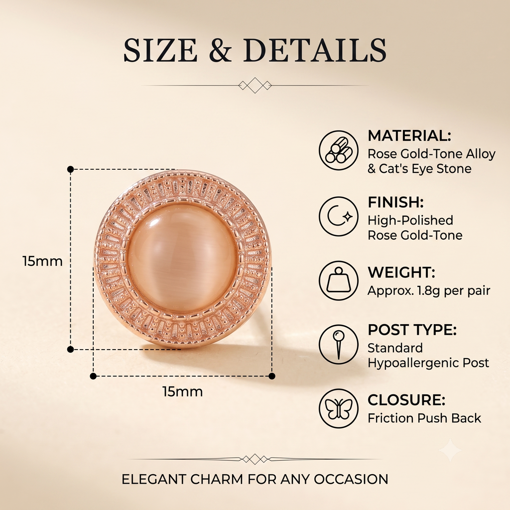 Elegant Rose Gold Peach Cat's Eye Stud Earrings for Women & Girls | Trendy Fashion Jewellery for Daily & Party Wear
