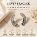 Antique Silver Oxidised Peacock Ear Climbers & Iridescent Feather Ear Cuffs