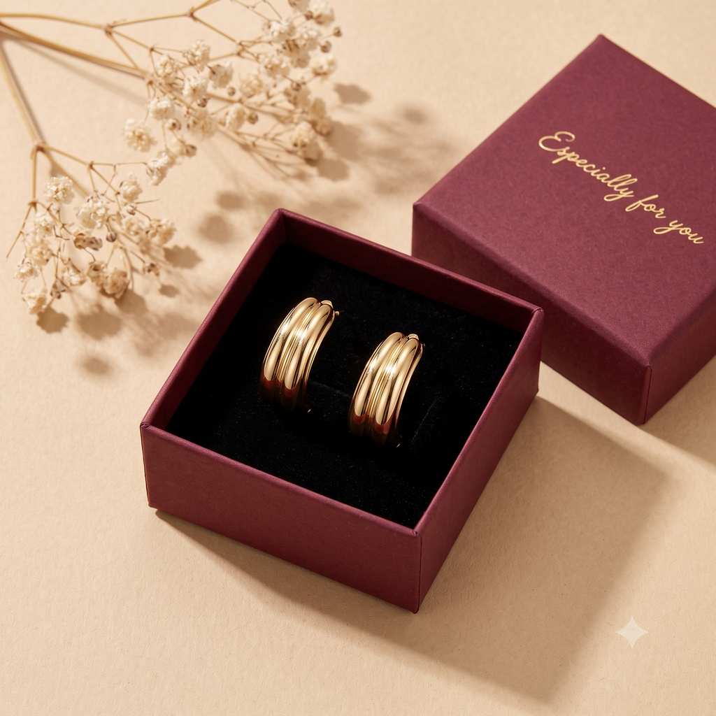 Stylish Gold Multi-Band Huggie Earrings for Women & Girls | High-Polish Gold Plated Trendy Fashion Jewellery for Daily, Office & Party Wear