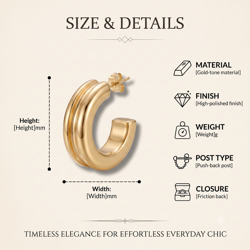 Trendy Chunky C-Hoop Earrings for Women & Girls | Polished Gold Plated Fashion Jewellery for Daily, Office & Party Wear