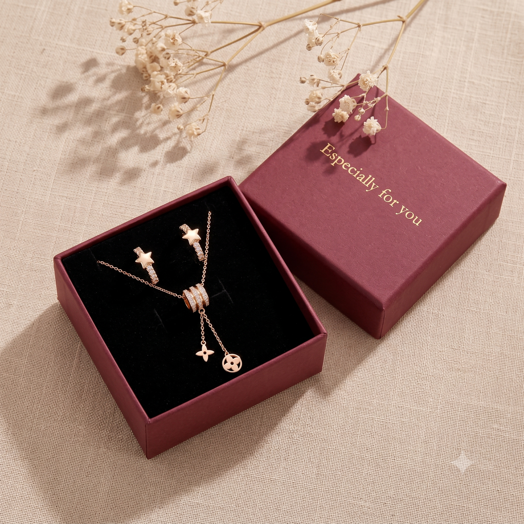 18K Gold Plated Pavé Crystal Lariat Necklace & Earring Set | Shivena