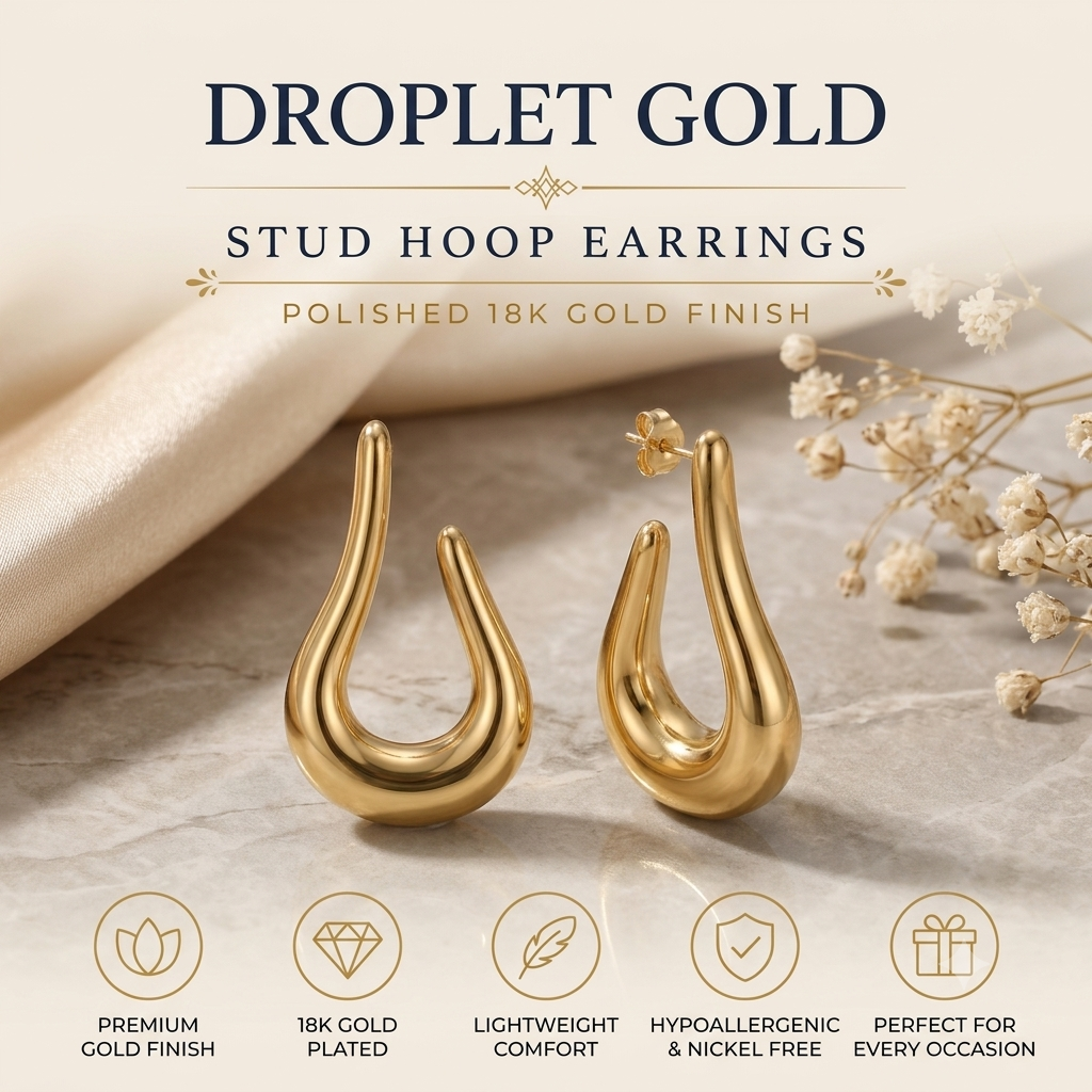 Elegant Gold-Toned Fluid Drop Hoop Earrings for Women & Girls | Trendy Fashion Jewellery for Daily, Office & Party Wear