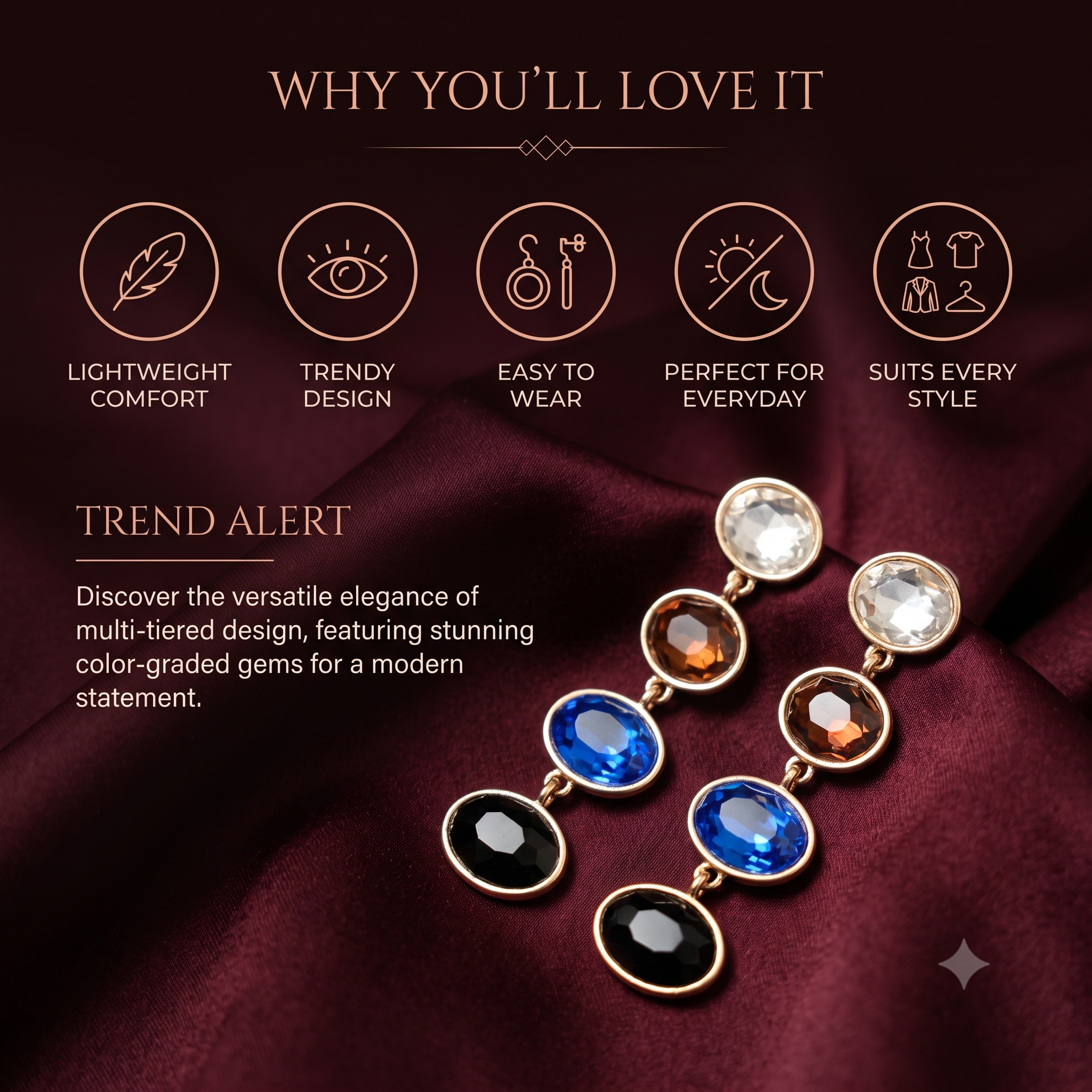Trendy Multicolor Crystal Dangle Earrings for Women & Girls | Gold-Toned Long Drop Fashion Jewellery for Festive & Party Wear