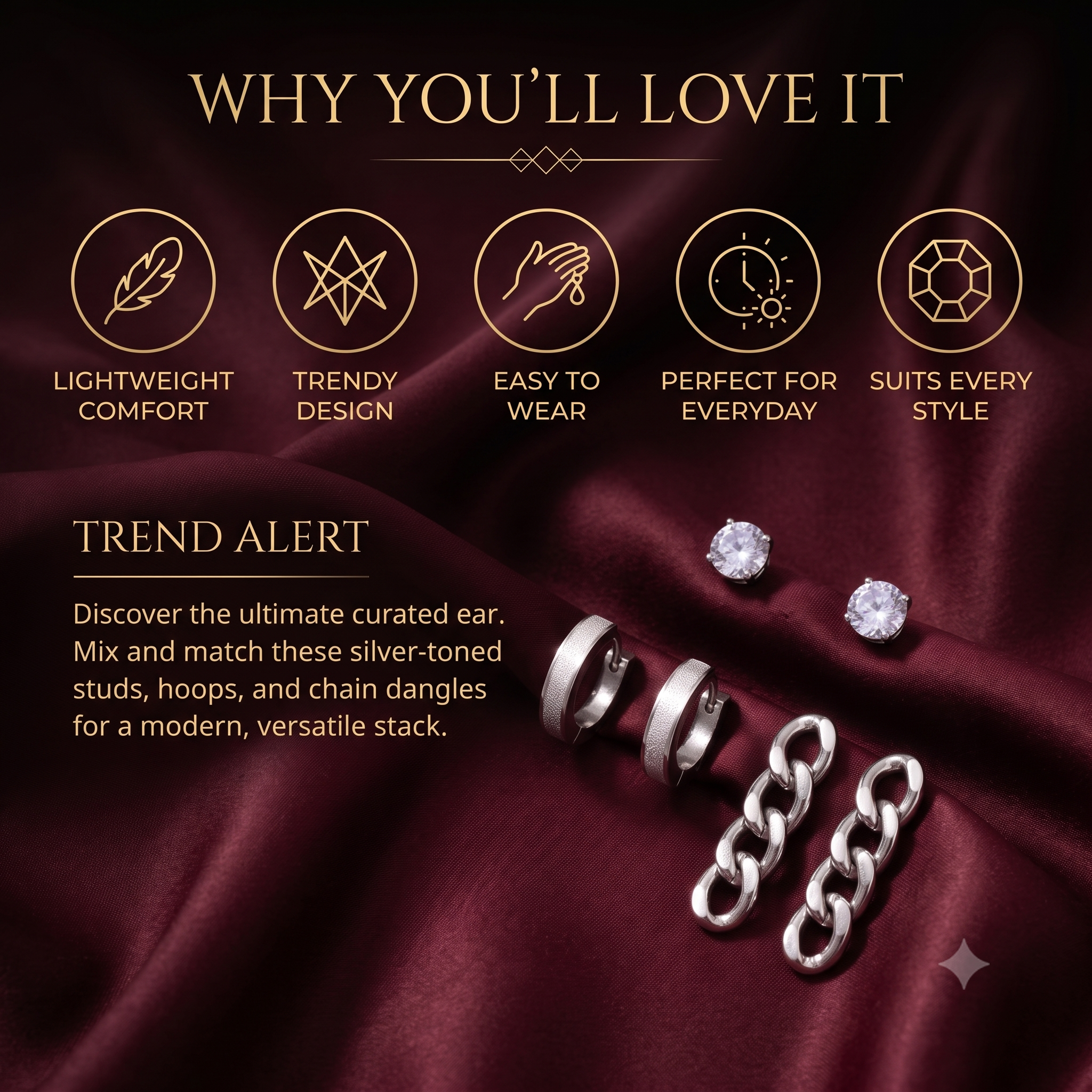 Trendy Stainless Steel Curated Earring Set for Women & Girls | Silver Combo Pack Multi-Pack Fashion Jewellery for Daily, Office & Party Wear