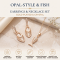 Gold-Plated Opal Style Fish Pendant Necklace and Earrings Jewellery Set