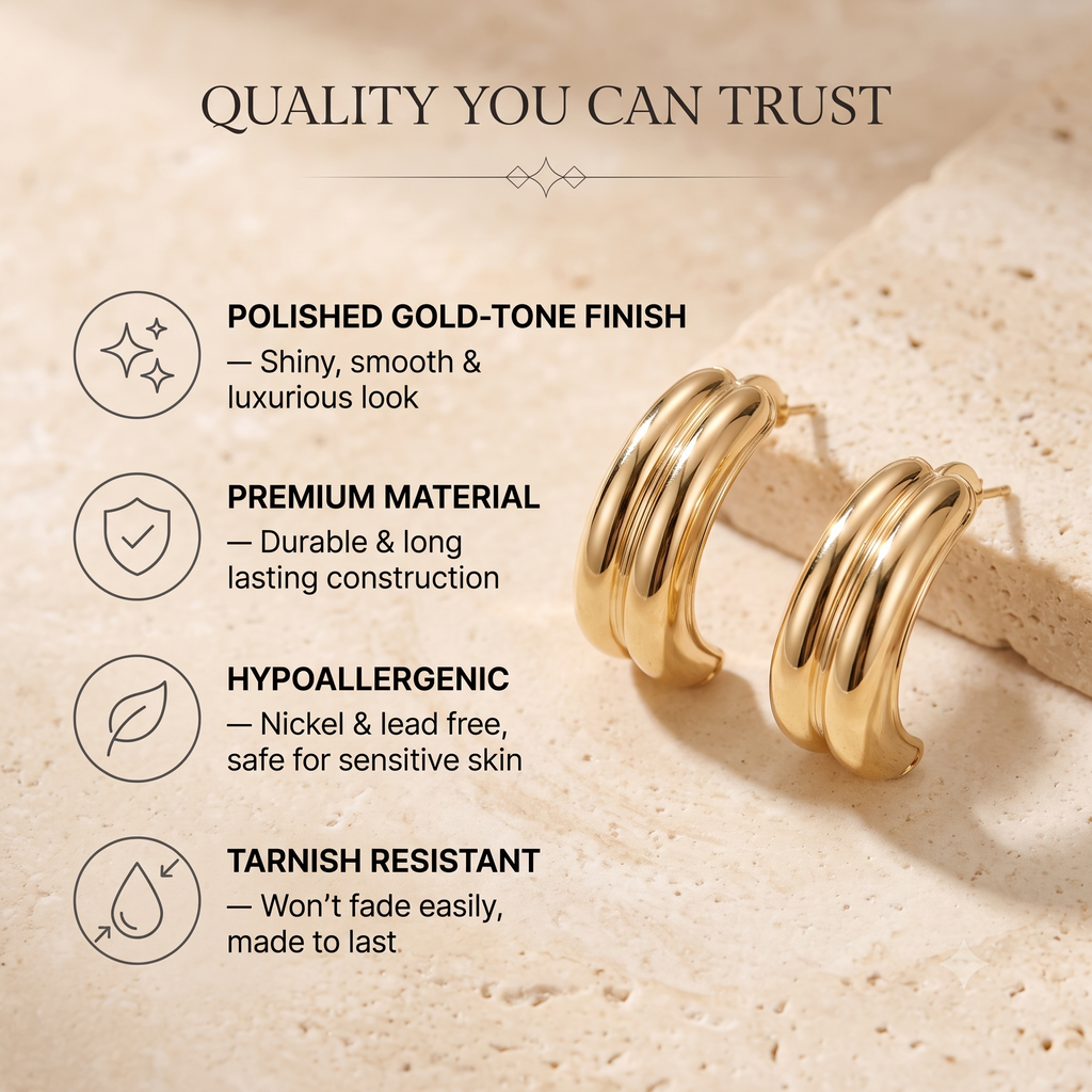 Stylish Gold Multi-Band Huggie Earrings for Women & Girls | High-Polish Gold Plated Trendy Fashion Jewellery for Daily, Office & Party Wear