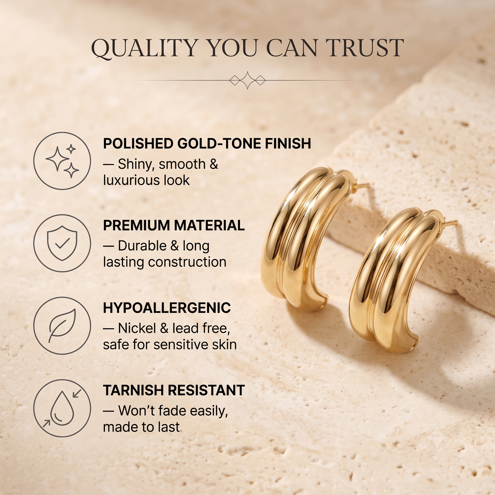 Stylish Gold Multi-Band Huggie Earrings for Women & Girls | High-Polish Gold Plated Trendy Fashion Jewellery for Daily, Office & Party Wear
